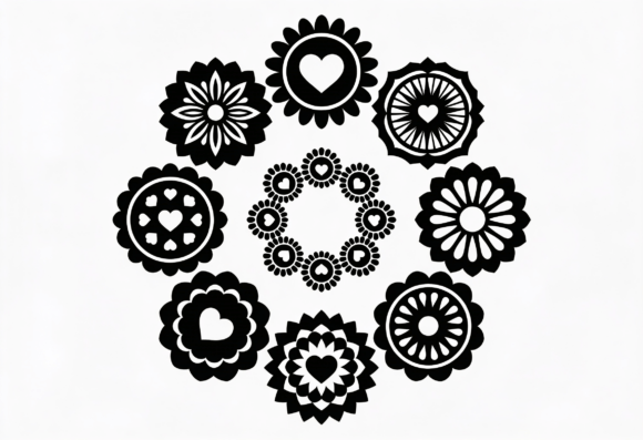 Black Floral Heart Mandala SVG Bundle