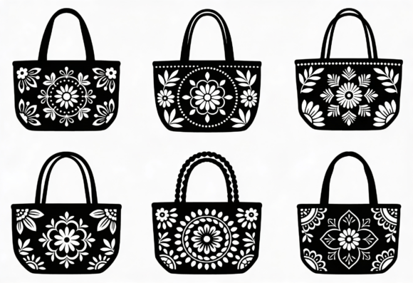 Black Floral Tote Bag SVG Cut File