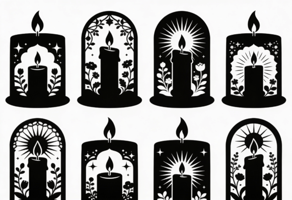 Candle Silhouette SVG Bundle Floral