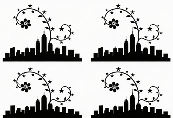 City Skyline Floral Star Swirl SVG