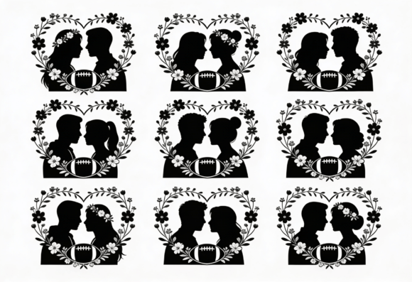 Couple Silhouette SVG Heart Floral