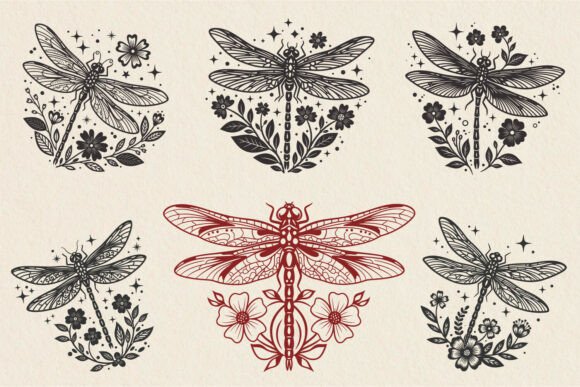Dragonfly SVG Bundle, Floral Dragonfly