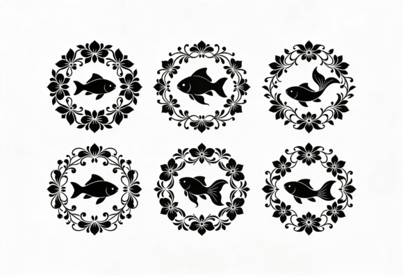 Fish Floral Wreath Clipart SVG
