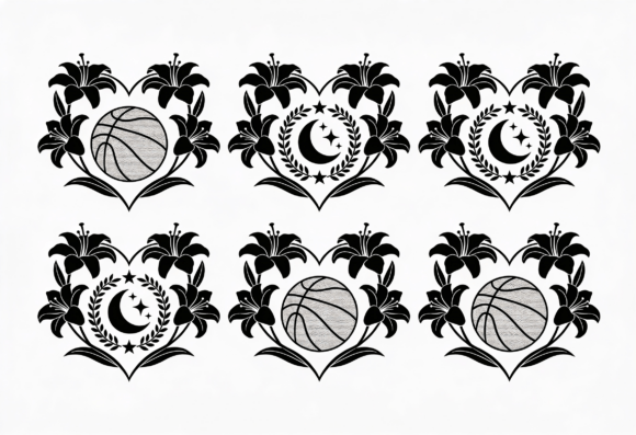 Floral Basketball Heart SVG Design