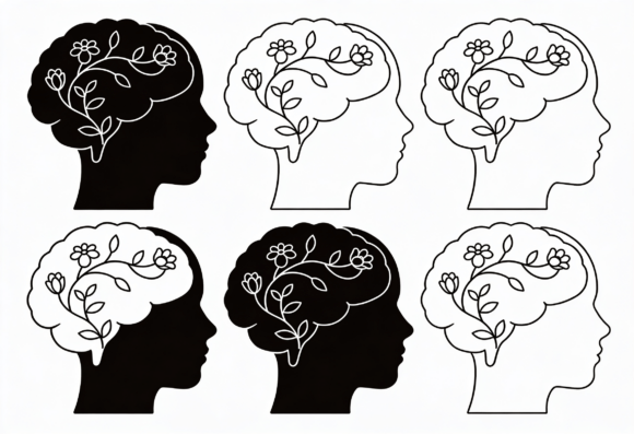 Floral Brain Silhouette SVG Clipart