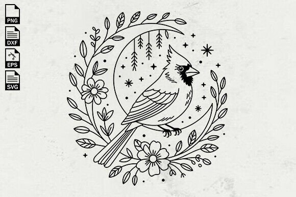 Floral Cardinal Bird SVG, Botanical Svg
