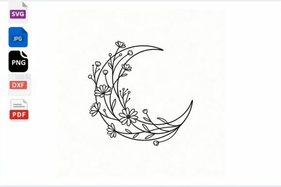 Floral Crescent Moon SVG Cut File