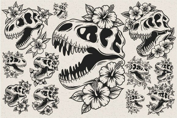 Floral Dinosaur Skull SVG Bundle