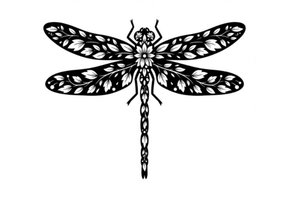 Floral Dragonfly Silhouette SVG Cut File