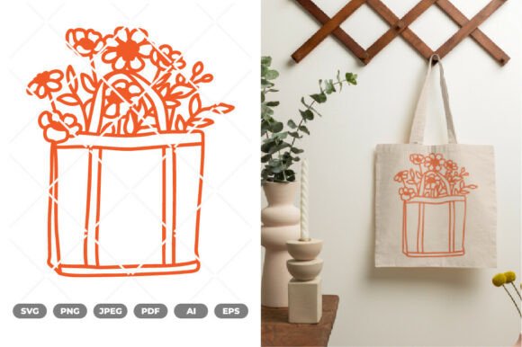 Floral Grocery Bag SVG Clipart