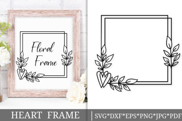 Floral Heart Frame SVG, Botanical Square