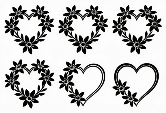 Floral Heart Frames SVG Bundle Black