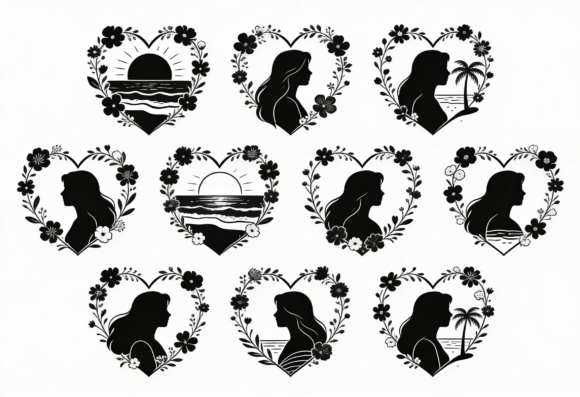 Floral Heart Silhouette SVG Bundle