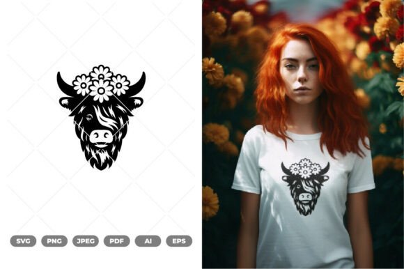 Floral Highland Cow SVG Clipart