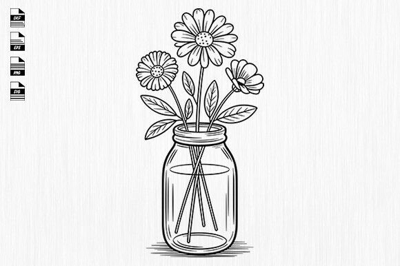 Floral Mason Jar Svg, Wildflower Svg