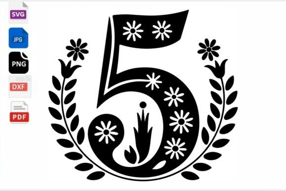 Floral Number 5 SVG Cut File