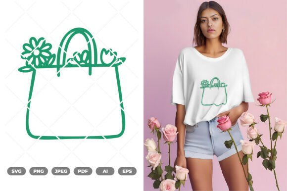Floral Shopping Bag SVG Clipart