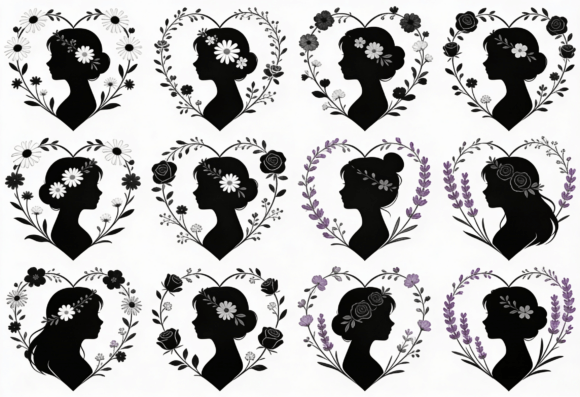 Floral Silhouette Heart SVG Bundle