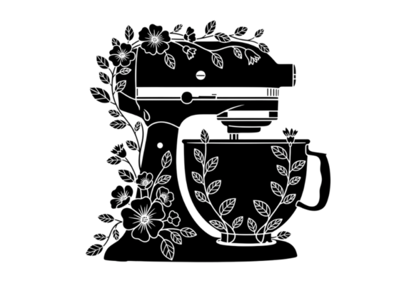 Floral Stand Mixer SVG Black Floral