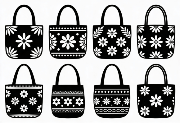 Floral Tote Bag SVG Bundle Black White