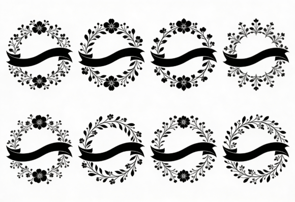 Floral Wreath Banner SVG Clipart Bundle