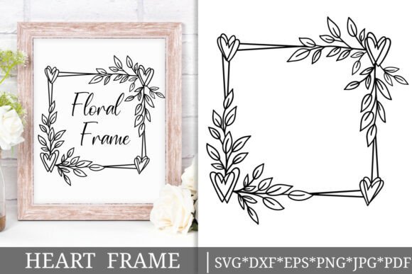 Heart Corner Floral Square Frame SVG