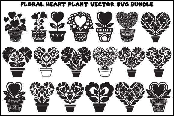 Heart Floral Pot Silhouette SVG Bundle