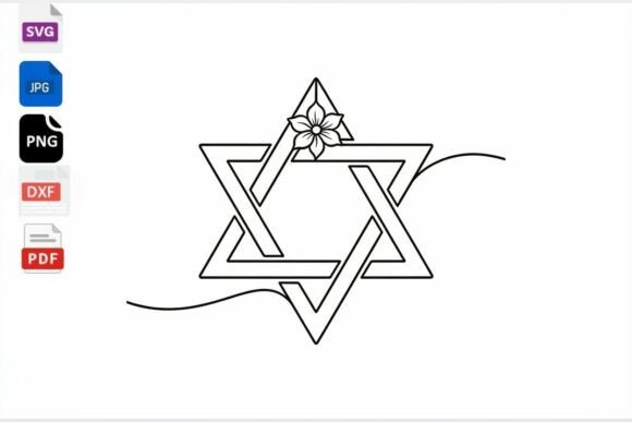 Star of David Floral Line Art SVG